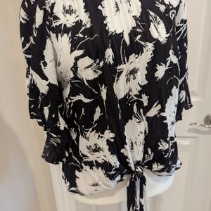 Black and White Flare Sleeve Women's Top